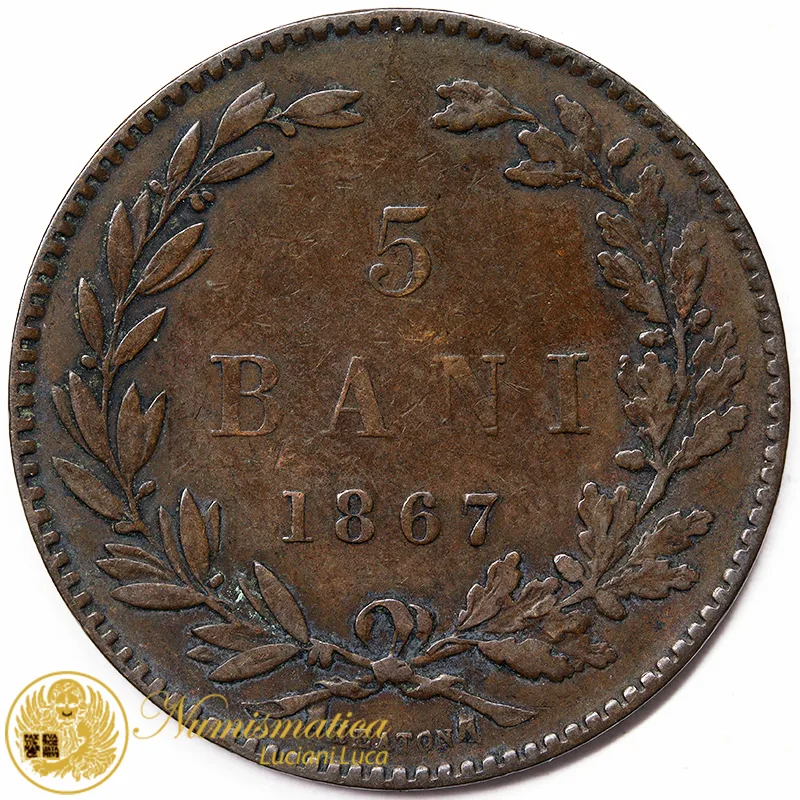 ROMANIA 5 Bani 1867 Carlo I #6471