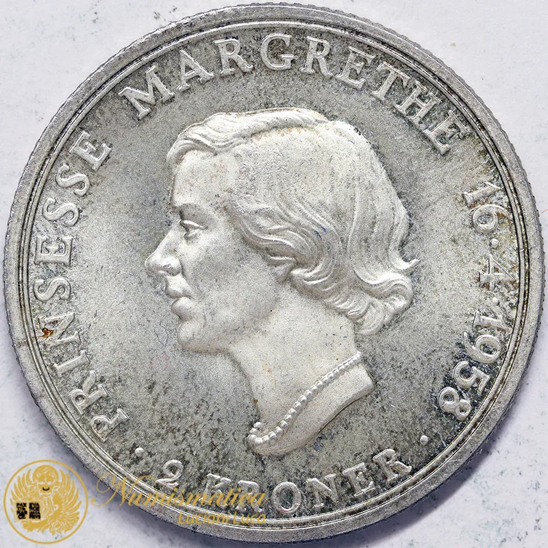 Danimarca 2 Corone 1958 Fdc 18 Anni Principessa Margherita argento #4200