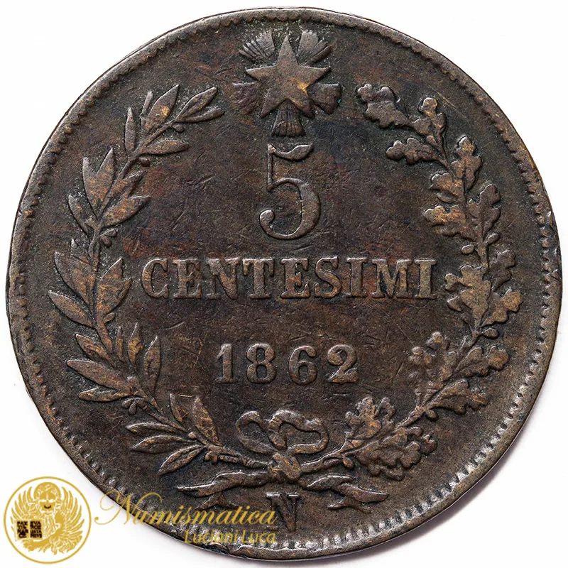 VITTORIO EMANUELE II 5 CENTESIMI 1862 N #6479