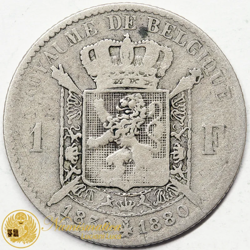 BELGIO 1 FRANCO 1880 LEOPOLD II (KM38) ARGENTO #6495