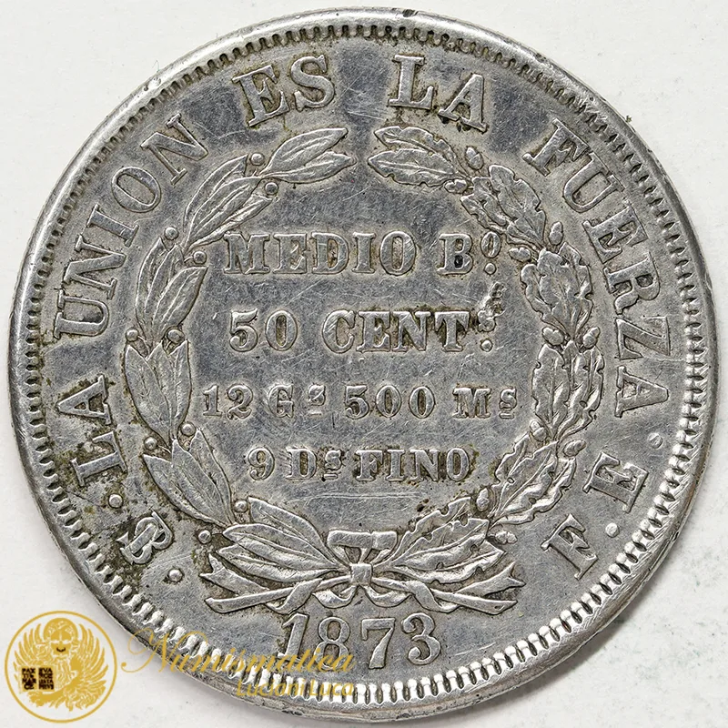 BOLIVIA 50 Centavos 1873 PTS FE argento KM#161.2 #1324