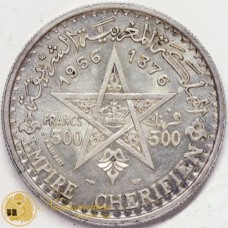 MAROCCO 500 Franchi 1956 AH 1376 argento #2397