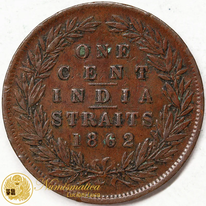 BRITISH INDIA GOVERNMENT 1 CENT 1862 STRAITS SETTLEMENTS #2986
