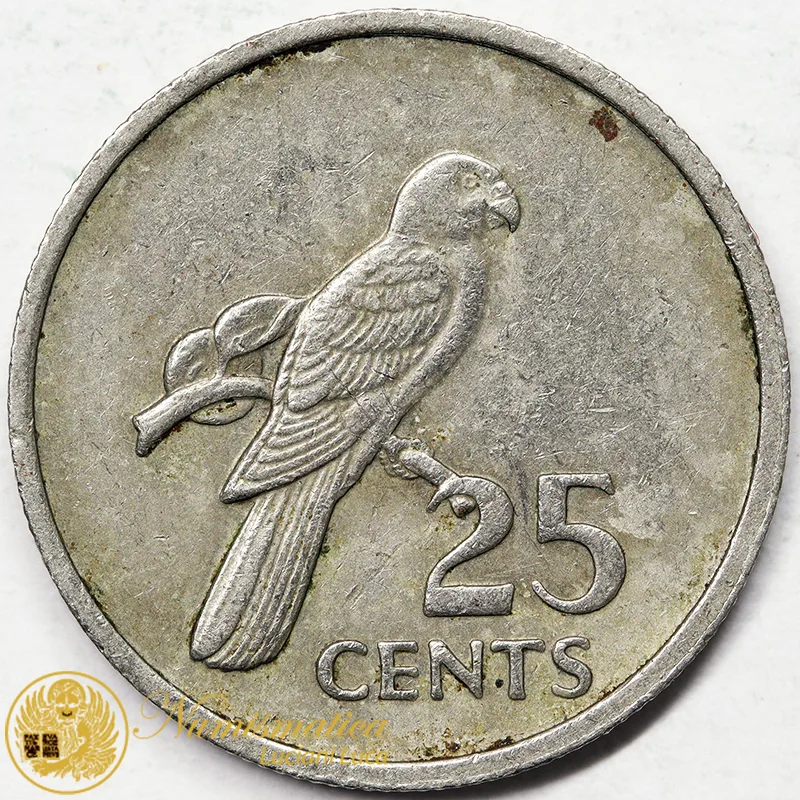 SEYCHELLES 25 CENTS 1977 BLACK PARROT #6694