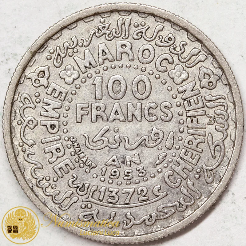 MAROCCO 100 Franchi 1953 AH1372 argento Spl #3089