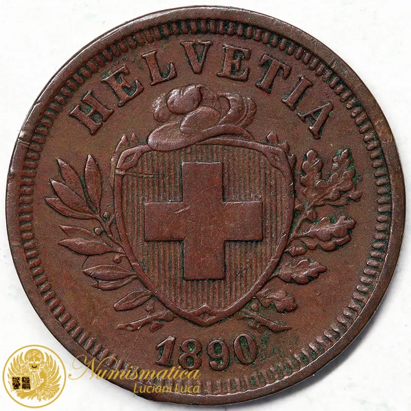 SVIZZERA 1 RAPPEN 1890B croce larga bronzo Spl #6827