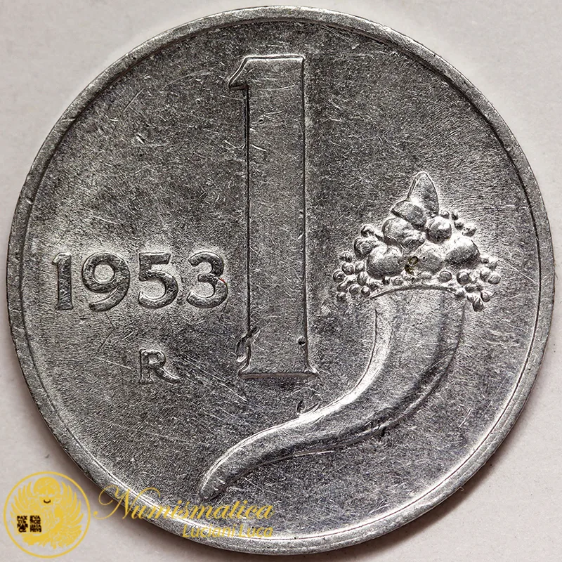ITALIA 1 LIRA 1953 R CORNUCOPIA #3312