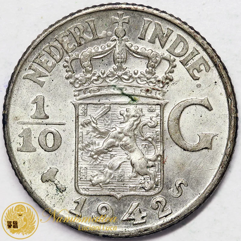 INDIE OLANDESI 1/10 GULDEN 1942 (KM#318) ARGENTO #6880