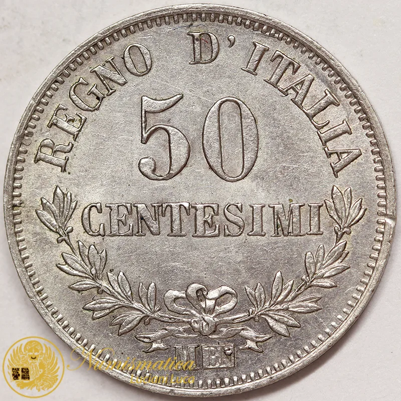 Vittorio Emanuele II 50 Centesimi 1867 Milano Ag #3372