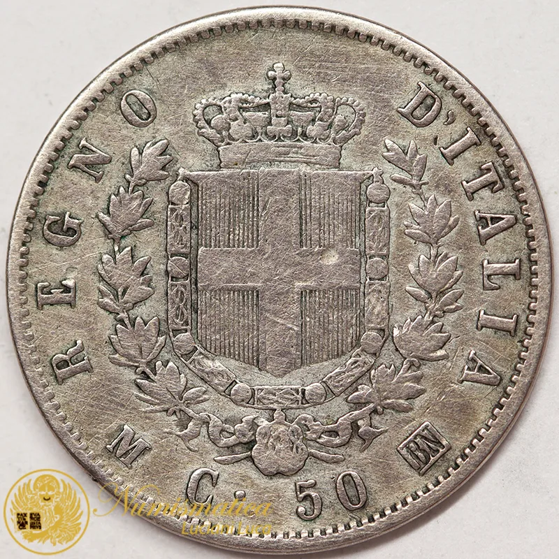 Vittorio Emanuele II 50 Centesimi 1863 Milano Raro argento #3389