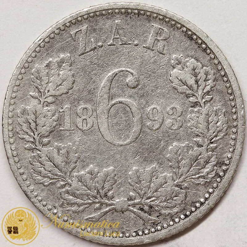 SUDAFRICA 6 Pence 1893 argento #3421
