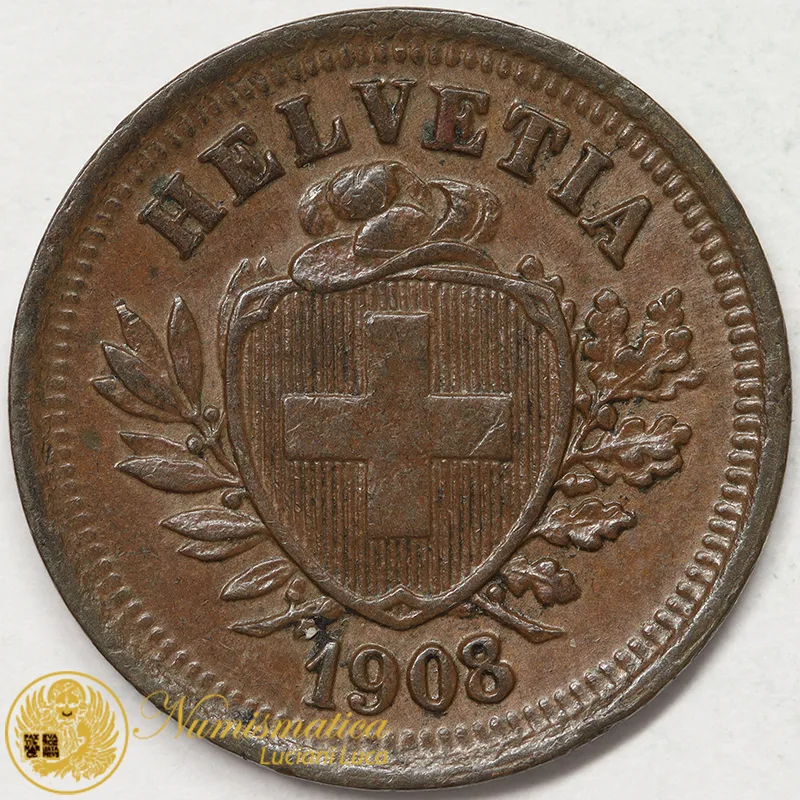 SVIZZERA 1 RAPPEN 1908 B croce stretta Spl #6965