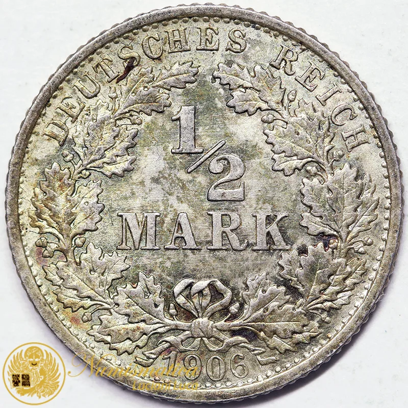 GERMANIA Impero 1/2 MARCO 1906 F Ag #7045