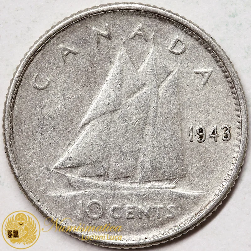 CANADA 10 Cents 1943 Giorgio VI argento #3492