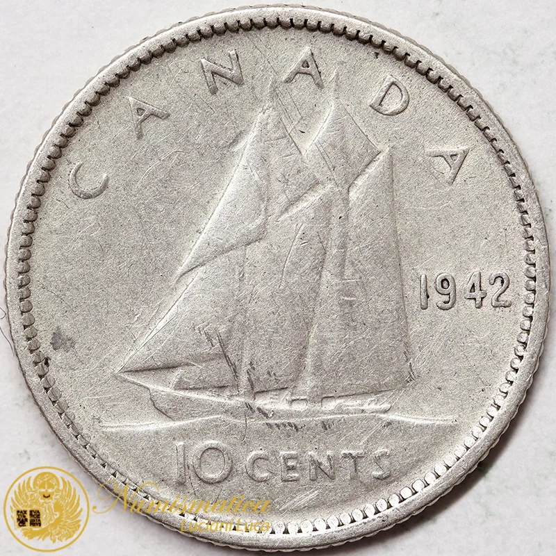 CANADA 10 Cents 1942 Giorgio VI argento #3496