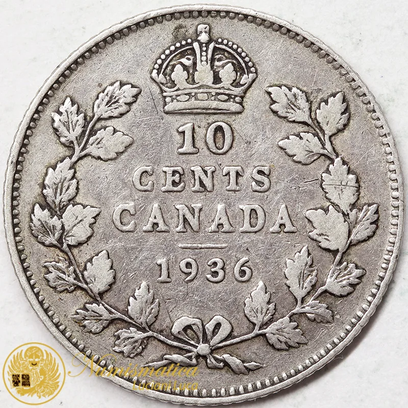 CANADA 10 Cents 1936 Giorgio V argento #3500