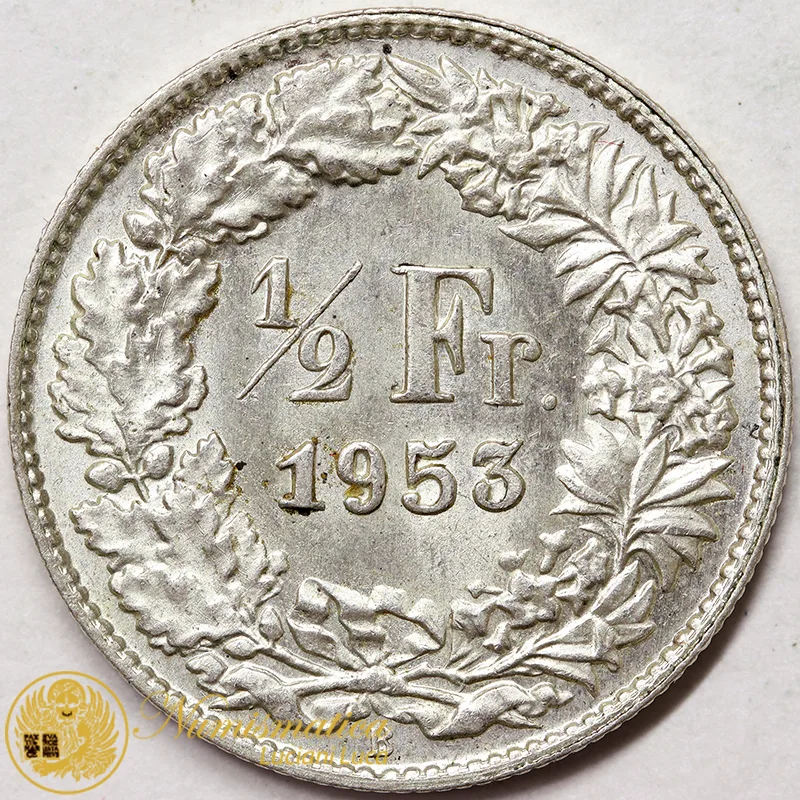 SVIZZERA 1/2 FRANCO 1953 B ARGENTO #3685