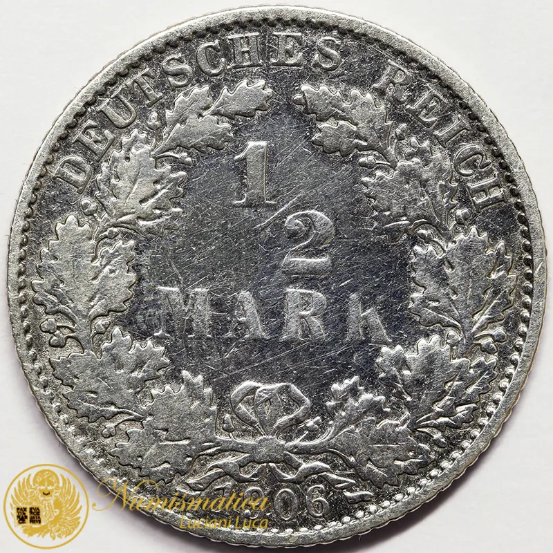 Germania 1/2 Marco 1906 E argento #7455