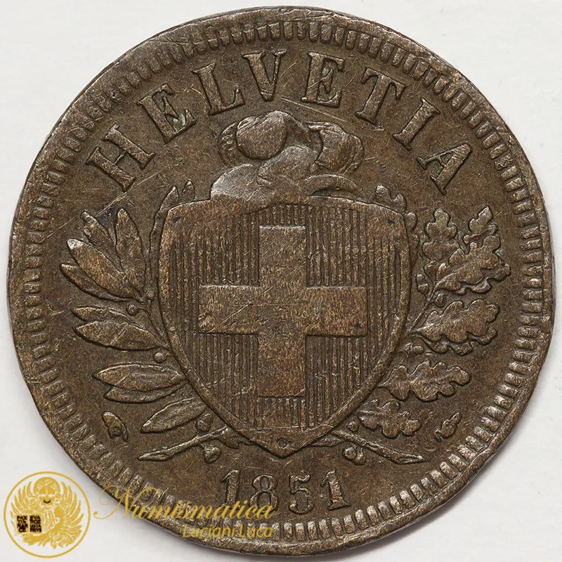 SVIZZERA 2 RAPPEN 1851 A croce stretta Spl #7467