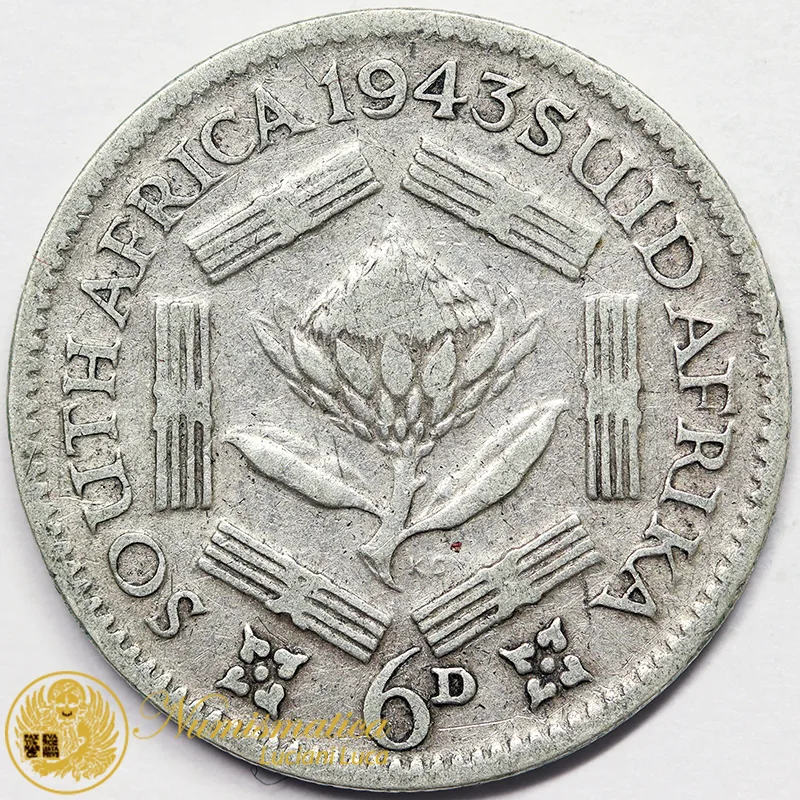 SUDAFRICA 6 Pence 1943 Giorgio VI argento #7476