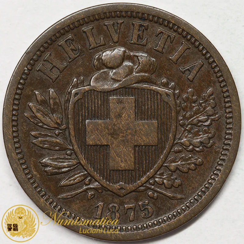 SVIZZERA 2 RAPPEN 1875 B croce larga BB #7496