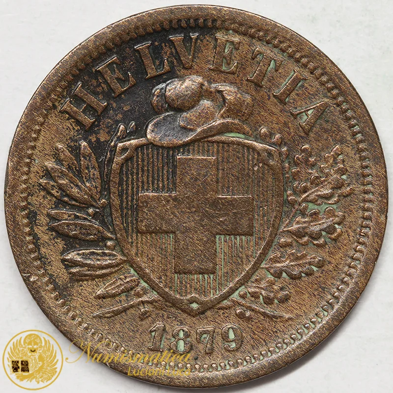 SVIZZERA 2 RAPPEN 1879 B croce larga Spl #7504