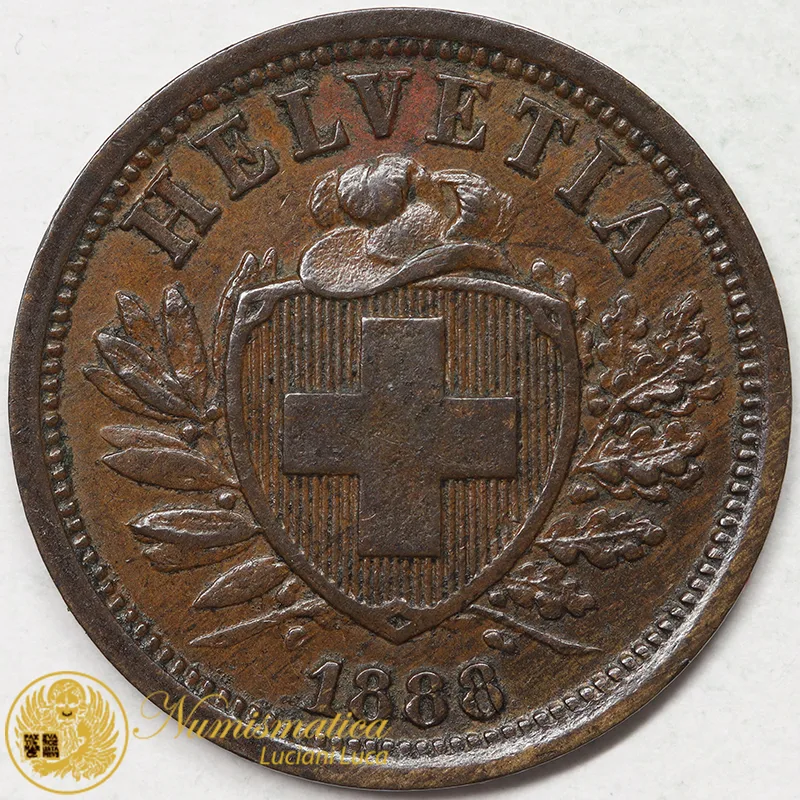 SVIZZERA 2 RAPPEN 1888 B croce larga BB RARO #7510