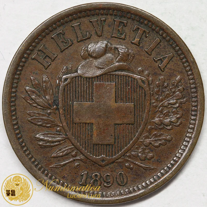 SVIZZERA 2 RAPPEN 1890 B croce larga BB #7511