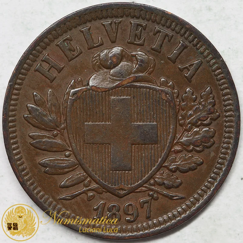 SVIZZERA 2 RAPPEN 1897 B croce stretta, bronzo Spl #7560