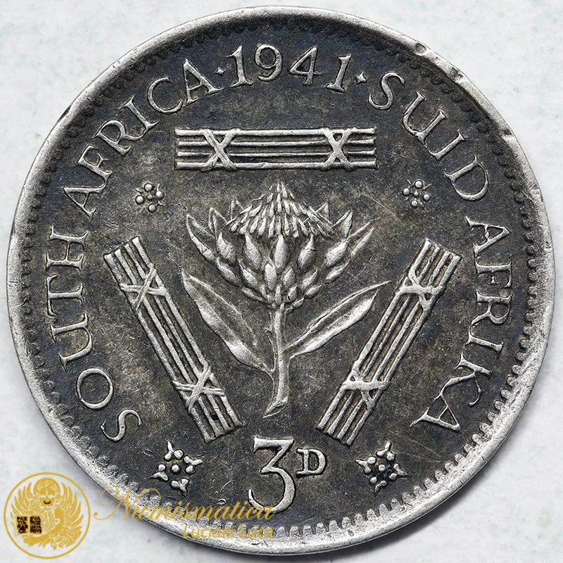 SUDAFRICA 3 Pence 1941 Giorgio VI argento #7581
