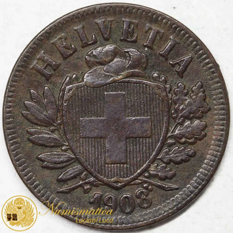 SVIZZERA 2 RAPPEN 1908 B croce stretta BB #7607