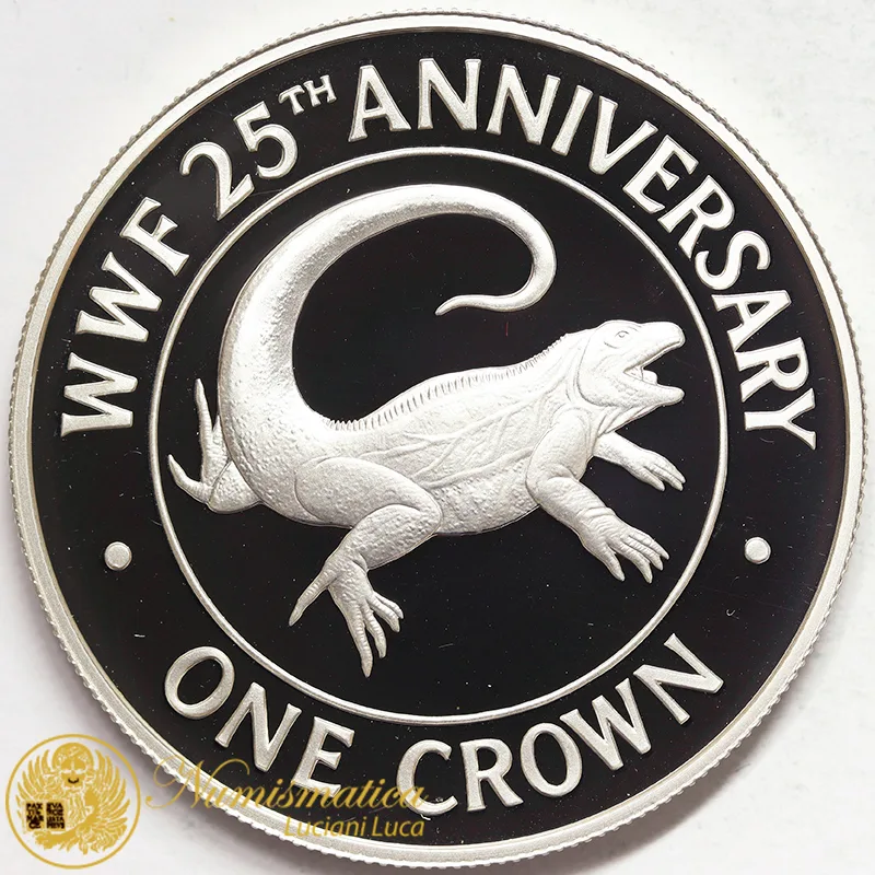TURKS & CAICOS ISLANDS 1 CROWN 1988 WWF IGUANA Argento PROOF #8061