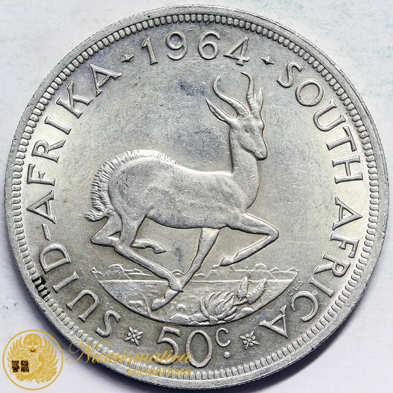 SUDAFRICA 50 CENTS 1964 Jan Van Riebeeck ARGENTO #577