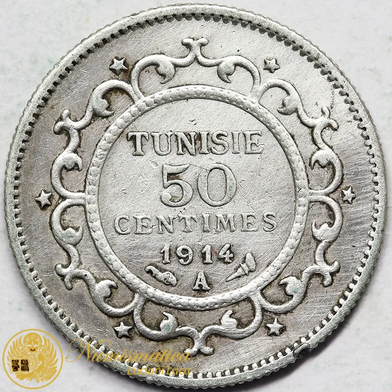 TUNISIA 50 Centimes 1914 A argento #7813
