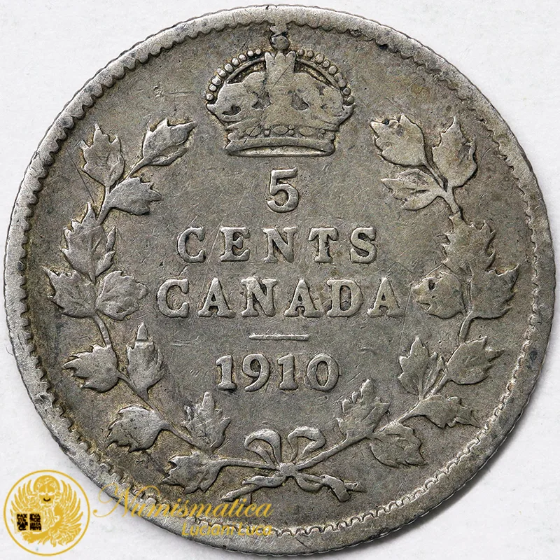 Canada 5 Cents 1910 Edoardo VII Pointed Leaves argento #3749