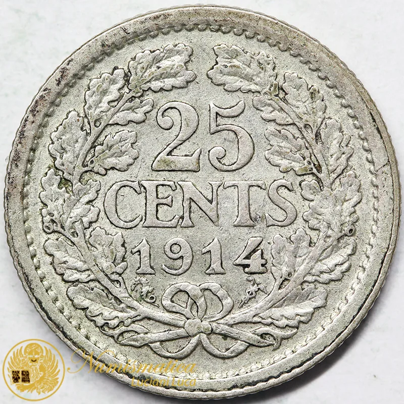 OLANDA 25 CENTS 1914 ARGENTO BB #7832