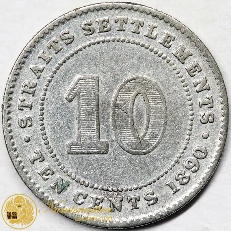 Straits Settlements 10 Cents 1890 H Vittoria Ag #7860