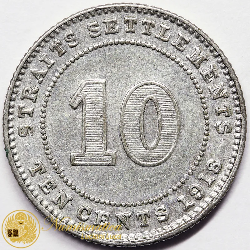 STRAITS SETTLEMENTS 10 Cents 1918 Giorgio V argento #7888