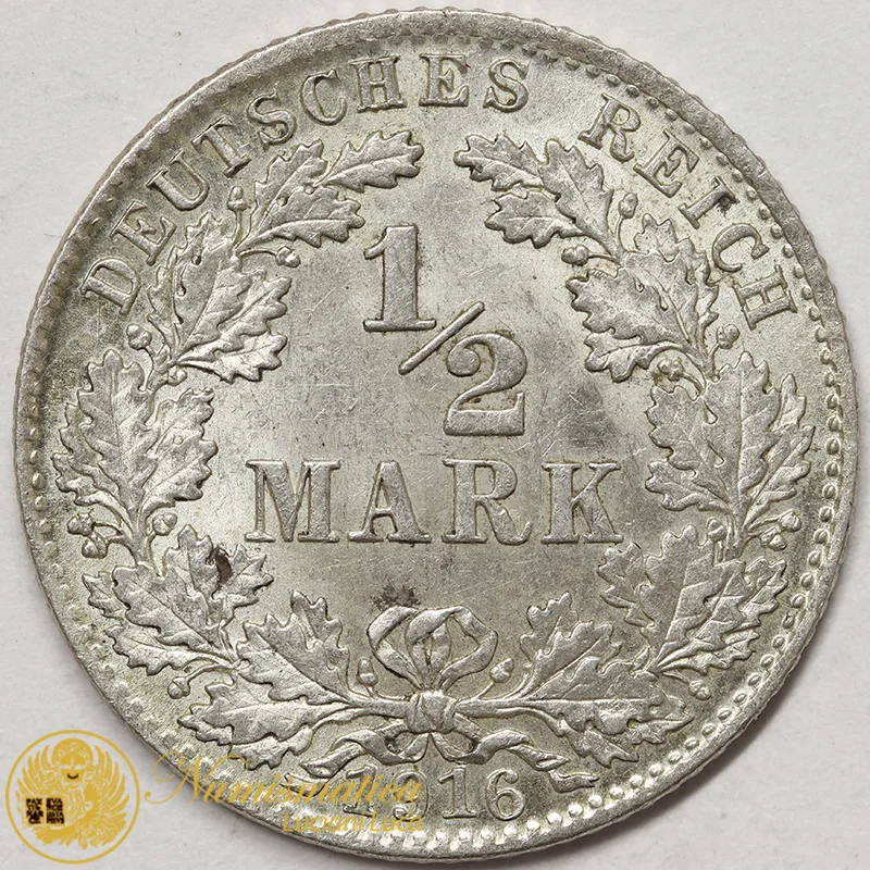 GERMANIA 1/2 MARCO 1916 D ARGENTO #3824