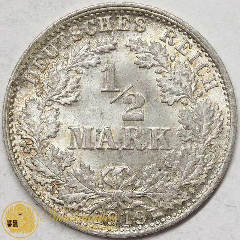 GERMANIA 1/2 MARCO 1919 D ARGENTO #3836