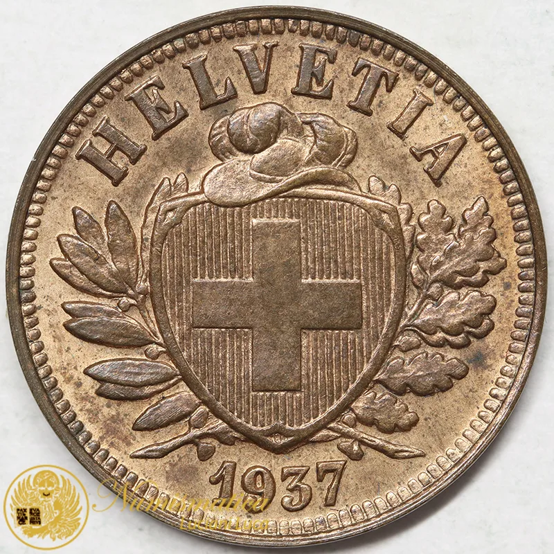 SVIZZERA 2 RAPPEN 1937 croce stretta Spl #7973