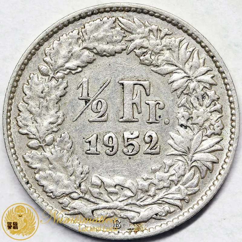 SVIZZERA 1/2 FRANCO 1952 B ARGENTO #7999