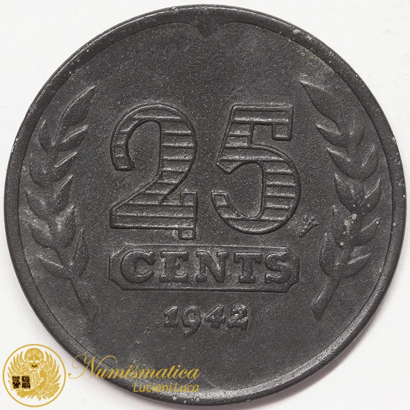 OLANDA 25 CENTS 1942 WILHELMINA I #8268