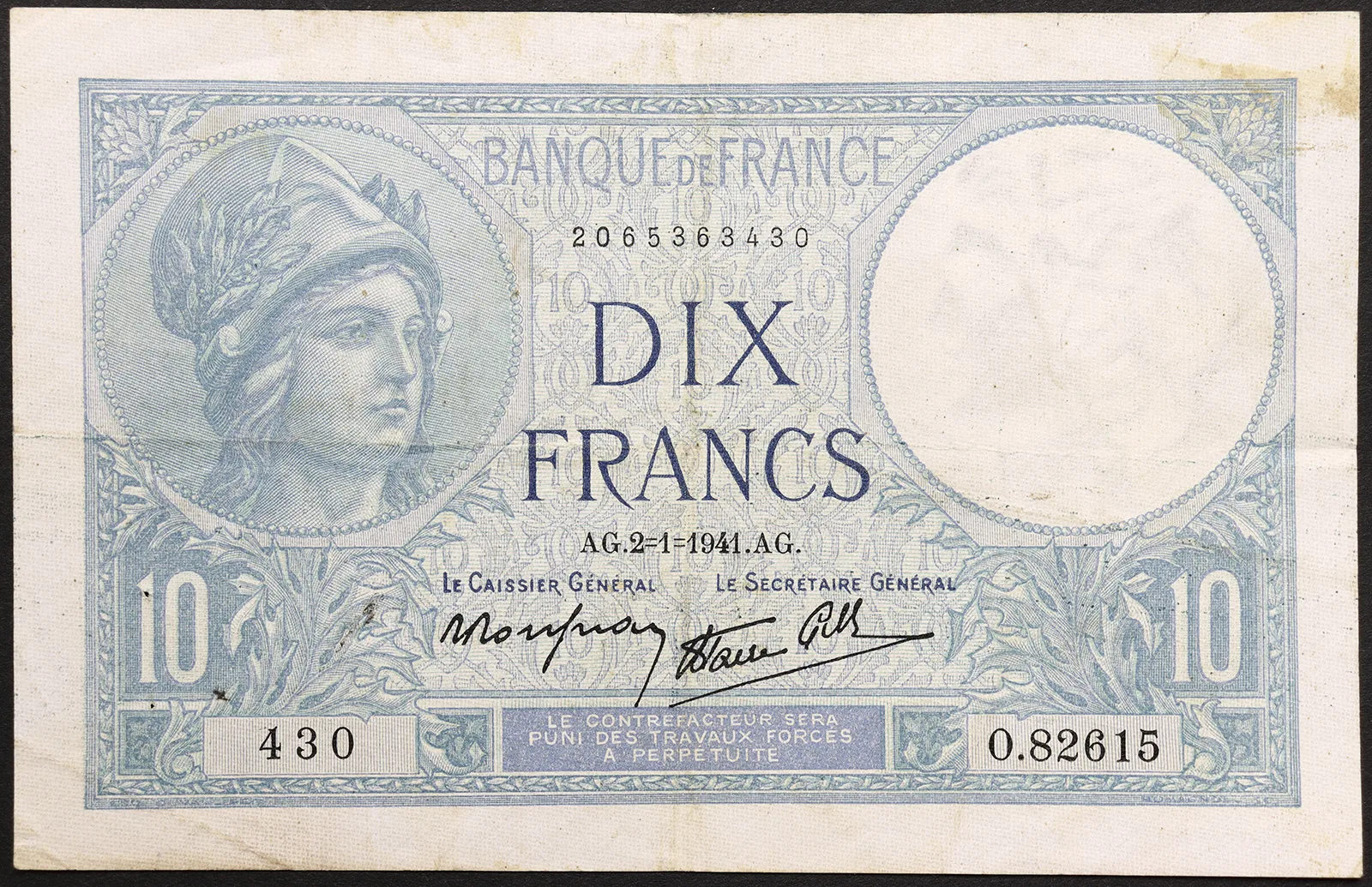 Francia 10 Franchi 1941 Pick#84 #B183