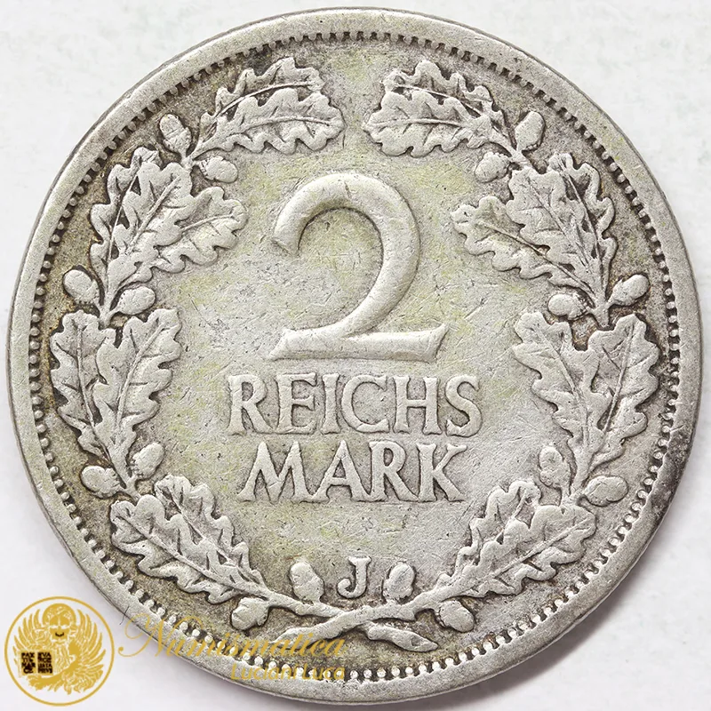GERMANIA 2 REICHSMARK 1926 J Weimar ARGENTO #8917