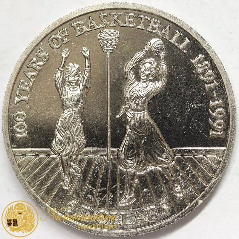 Niue 5 Dollari Dollars 1991 100 Anni Basket 100 Years of Basketball §300