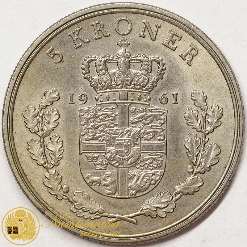 DANIMARCA 5 KRONER 1961 FREDERIK IX nichel #1173