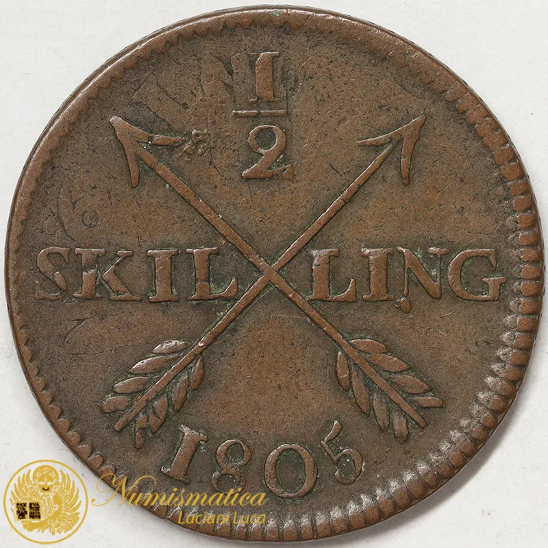SVEZIA 1/2 Skilling 1805 STRUCK OVER 1 ORE SM KM#565 #1178