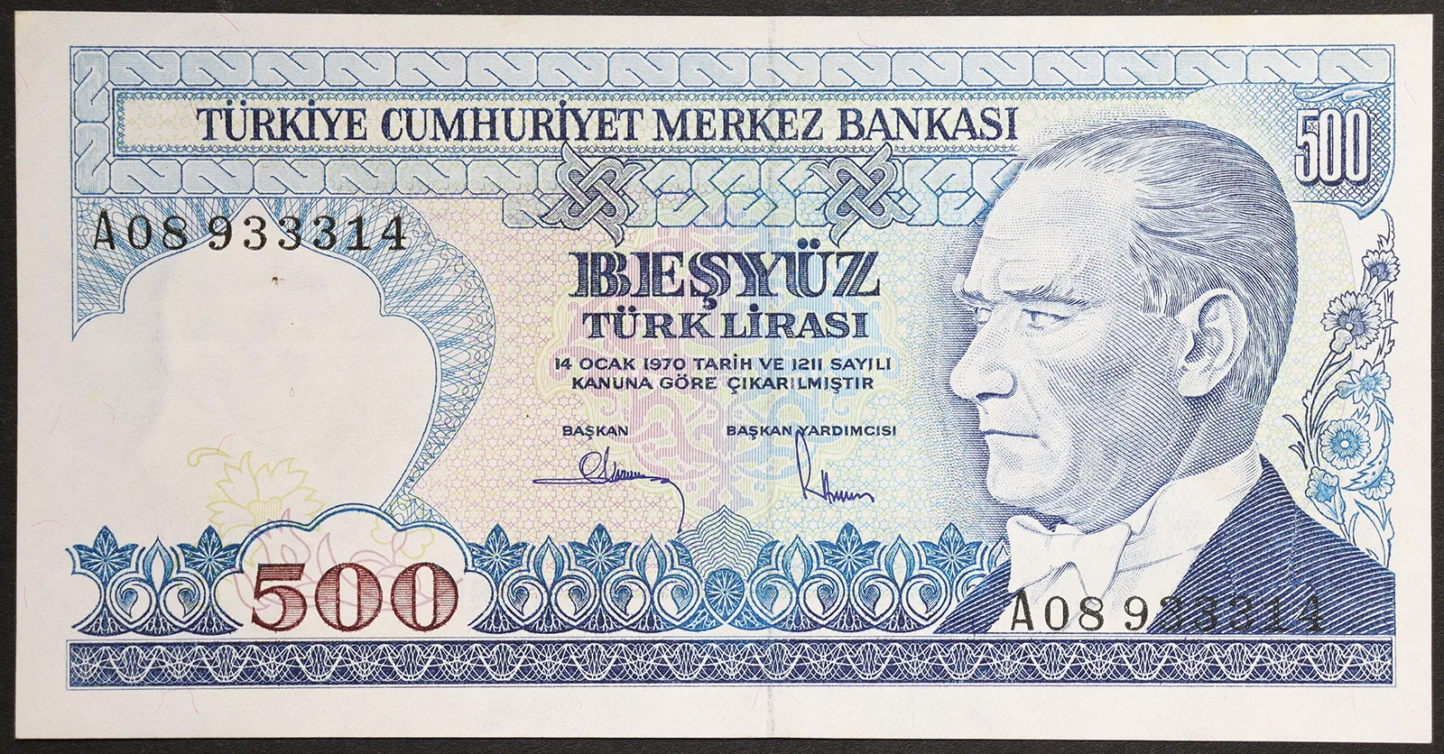 TURCHIA 500 Lira 1970 Q.FDS Pick#195 Prefix A #B557