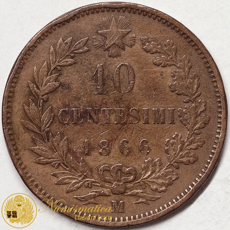 VITTORIO EMANUELE II 10 CENTESIMI 1866 MILANO MB #1325